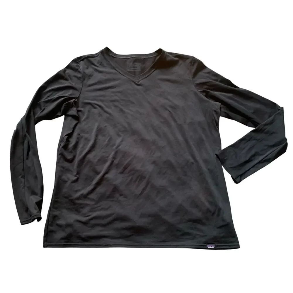 Patagonia Daily Capilene Baselayer V NECK Black Long Sleeve Top Shirt Mens XL